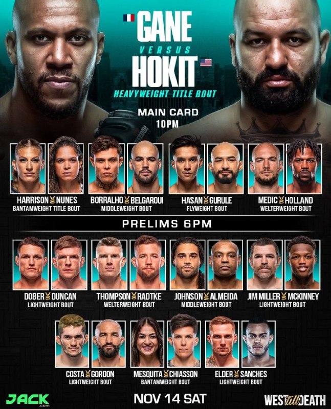 UFC 334 set for November 14 with Gane vs Hokit title fight